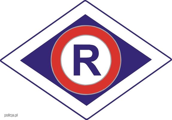 Symbol ruchu drogowego wielka litera R otoczona kołem i rombem.
