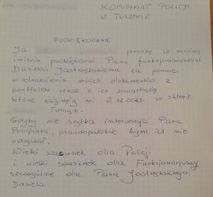 Treść podziękowań.