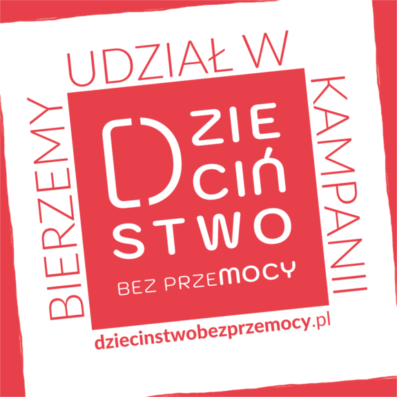 Plakat biało czerwony z napisem na środku dzieciństwo.