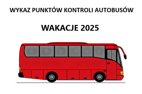Czerwony autobus a na górze napis wykaz punktów kontroli autokarów.