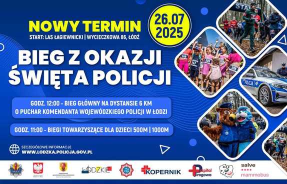 Plakat z napisem bieg z okazji Święta Policji.