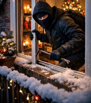 Złodziej wychodzący przez okno domu.