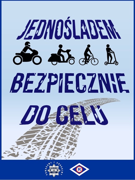 Ilustracja jednośladów z napisem na środku Jednośladem Bezpiecznie do Celu.